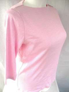   Ralph Lauren Cotton 3/4 Sleeve Boatneck Top Pink Stripe Size 1X  