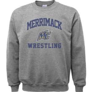 Merrimack Warriors Sport Grey Varsity Washed Wrestling Arch Crewneck 