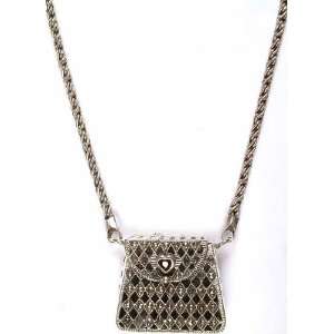  Garnet & Marcasite Purse Necklace   Sterling Silver 