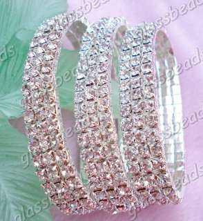 WHOLESALE 2strands Charm 3Rows White Crystal Rhinestone Bracelets