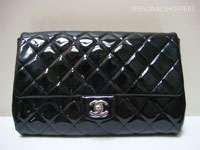 LOVELY CHANEL 2011A PATENT LEATHER BLACK TIMELESS FLAP CLUTCH BAG 
