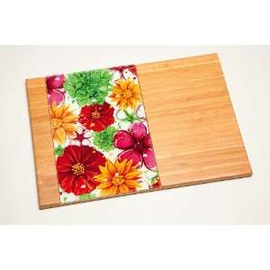  Floral Splash Wooden Cutting Board w/ Glass Inset Kitchen 