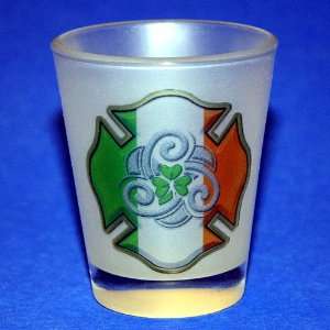  Irish Flag Maltese Cross Shamrock Frosted Shot Glass 