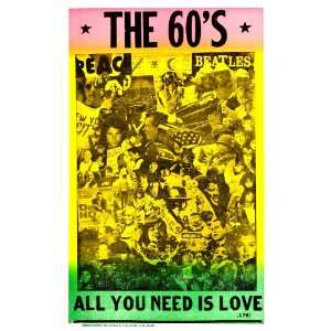  1960s All You Need Is Love 14x22 Vintage Style Poster 