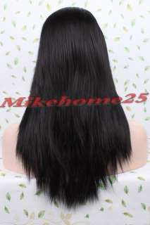 18 Weft Back Lace Front Wig #1b Synthetic Yaki Straight Hair Free 