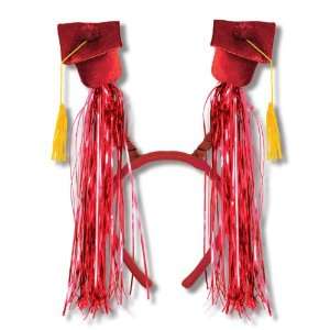 Lets Party By Beistle Company Graduation Cap with Fringe Boppers   Red