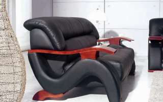 2033 Living Room Set Modern Italian Leather Black Contemporary Sofa 