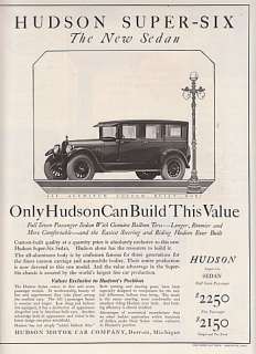1924 Hudson Motor Car Ad New Super Six Sedan $2250  