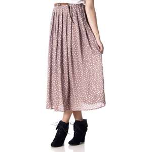 NEW Casual Womens Belted white Polka Dot Long Maxi Skirt sz brown tan 