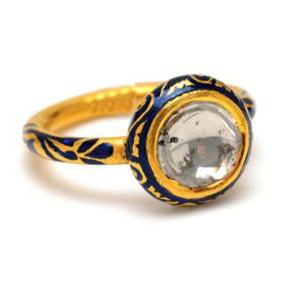 25 diamond 22k gold enamel round ethnic indian ring jewelry