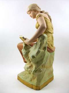 Royal Dux Bohemia Reading Woman Czech Porcelain Figurine large photo