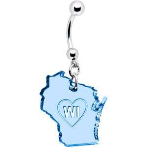  Light Blue State of Wisconsin Belly Ring Jewelry