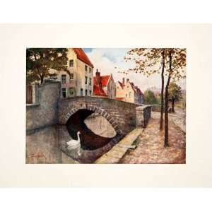  1906 Color Print Bruges Belgium Quai Marbriers Canal Quay 