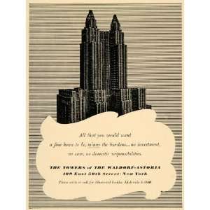  1940 Ad Waldorf Astoria Hotel Towers NY Architecture 