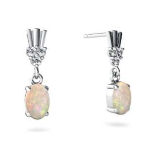    14K White Gold Oval Genuine Opal Dangle Drop Earrings Jewelry