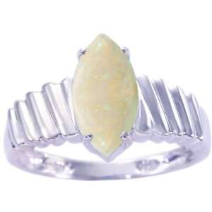  14K White Gold Marquis Gemstone Engagement Ring Opal 