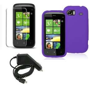  HTC 7 MOZART PURPLE SILICONE CASE, RAPID CAR CHARGER, LCD 