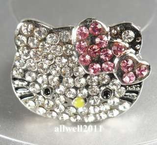 NEW Hello Kitty Crystal Bling Ring Adjustable PINK Heart In Gift Ring 