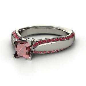  Aurora Ring, Princess Red Garnet 14K White Gold Ring with 