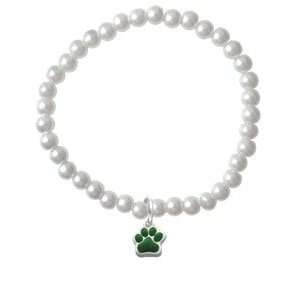  Small Green Paw   Czech Glass Pearl Charm Bracelet 