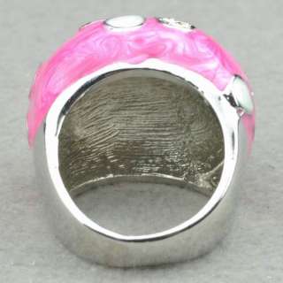 Pink Floral Free Ship Sphere Enamel Swarovski Crystal 18K Size 10 Ring 