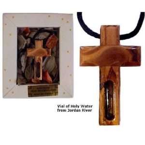  Olive Wood Cross Pendant with Holy Water Size2 x 1.25 