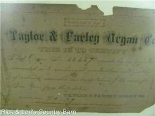   10, 1877 TAYLOR & FARLEY ORGAN CO. VICTORIAN WORKING PUMP ORGAN  