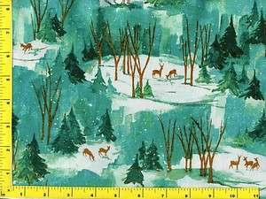   Meadow with Pine Trees & Deer Quilting Fabric by Yard #3233  