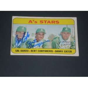  Bando, Campaneris, Cater Signed 1969 Topps Card #556 