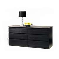 Laguna 6 Drawer Dresser, Black Wood Home Furniture NEW  