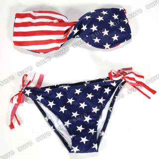 Sexy bikini set in American star and stripe flag with tie side bikini 