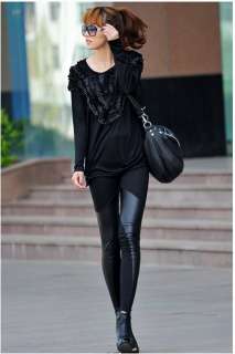 Korea Women stylish PU leather partchwork CML6161 Leggings Pants 