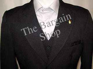   Falcone Stacy Adams Jay Vested Black Pinstripe 3PC Suit Suits  