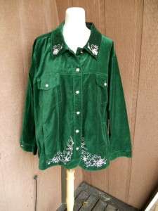   3X Green Velvet Rhinestone Floral Holiday Jacket Sold Out Sz 3X  