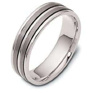   Titanium & 18 Karat White Gold Double Stripe Wedding Band Ring   10.5