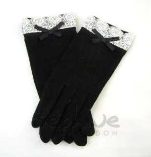 Ladies fine wool & angora gloves with bow and lace C9  