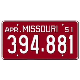  1951 MISSOURI STATE PLATE  EMBOSSED WITH YOUR CUSTOM 