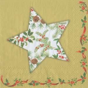  Holly Star Gold Cocktail Napkin