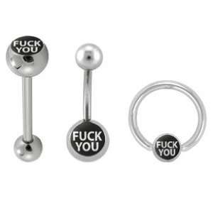  Fu** You Logo In White and Black Captive Ring   14G 1/2 