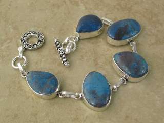 blue SEASEDIMENT JASPER Silver Bracelet 8 inch long 