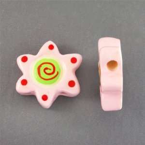  28mm Pink Wacky Flower Whimsical Ceramic Beads Arts 