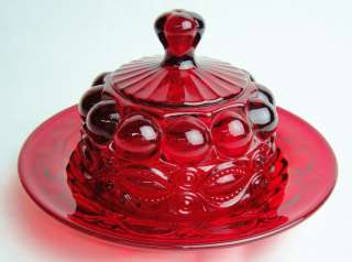 Ruby Red Glass Eye Winker Pattern Butter Dish  