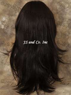 Human Hair Blend Long Dark Brown Straight Flip Wig 4  