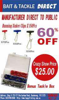 Crazy Sale 150 X Running Sinker Clips In 3 Sizes,Easy Fishing Rigs 