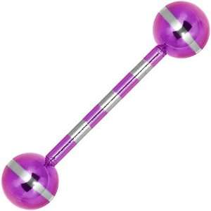    Purple Silver Striped Titanium Barbell Tongue Ring Jewelry