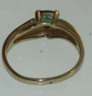 14k yellow gold green stone diamond ring 6 1/2 estate  
