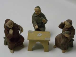 Antique German Bisque Figurines of Monks Playing Cards  