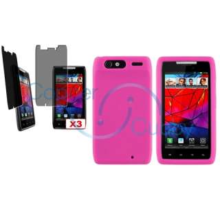 Hot Pink Soft Skin Case+3x Privacy LCD Screen For Motorola Droid Razr 