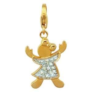  14K Yellow Gold Diamond Girl Charm Jewelry
