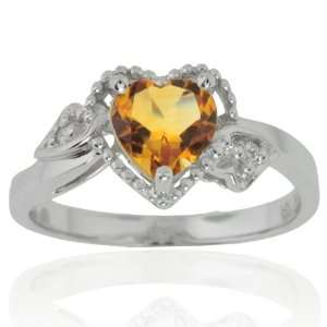 14k White Gold Heart Citrine and Diamond Ring (.02 cttw, I J Color, I1 